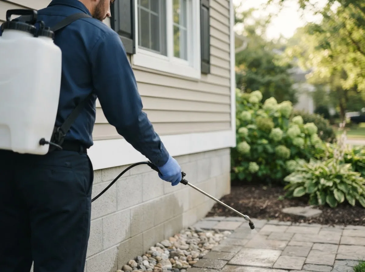Pest control technician inspecting a home in Nisula, MI